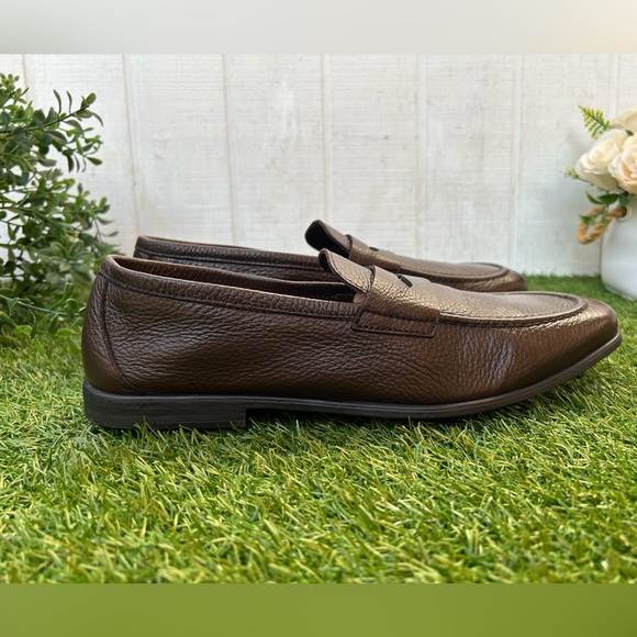 Canali Dark Brown Pebbled Leather Slip-On Loafers men size 41 US 8 new main image 10
